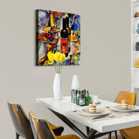 Wrought Studio Framed Canvas Abstract Wine Liquor And Bottle Wall Art Decor Painting, Decoration For Reastant, Bar, Livi