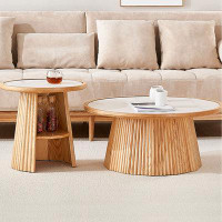 HIGH CHESS Simple Solid Wood Tea Table Round Nordic Log Style Nesting Coffee Table