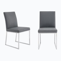 Wenty 20 Inches Leatherette Metal Frame Dining Chair, Set Of 2, Grey