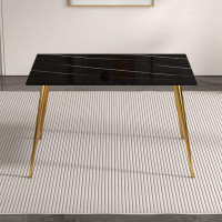 Mercer41 Modern Minimalist Rectangular Black Imitation Marble Dining Table