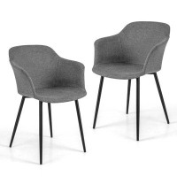 George Oliver George Oliver Set Of 2 Dining Chairs Upholstered Accent Side With Backrest & Armrest Grey