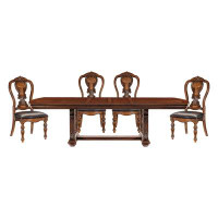 Bloomsbury Market Lavish Style Formal Dining 5Pc Set Dining Table W Extension Leaf And 4X Side Chairs Wooden Furniture