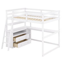Harriet Bee Full Size Loft Bed With Desk And Shelves,Two Built-In Drawers