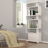 Ebern Designs DORPEK Balance Bookcase White,S- Shaped 6- Tier Tall Bookshelf, Etagere Bookcase With Open Shelves And Dra