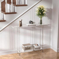 Ivy Bronx Ivy Bronx Acrylic Narrow Console Table For Entryway, 7.6" D X 39.4" W X 31.5" H, Square Legs, Skinny Entry Tab