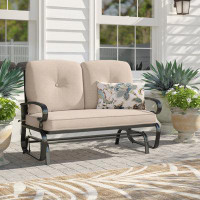 Lark Manor Adalet Patio Swing Glider Chair Rocking Loveseat Bench For 2 Persons W/ Beige Cushions