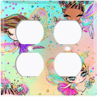 WorldAcc Metal Light Switch Plate Outlet Cover (Three Fairy Princesses Teal Pink  - Double Duplex)
