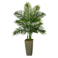 Primrue 4Ft. Areca Palm Artificial Tree In Green Planter (Real Touch)