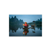 Millwood Pines Cormoran Fisherman And Karst Mountains Near Yangshou, Guilin, China Print On Acrylic Glass