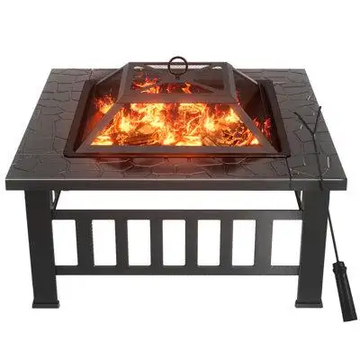 Red Barrel Studio 32'' Outdoor Square Fire Pit With Lid