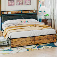 17 Stories Nhuong Bed Frame with Upholstered Storage Headboard and 4 Drawers