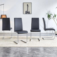 Brayden Studio Set Of 4 Modern Dining Chairs In Black Pu Leather: Cushioned Backrest, Versatile For Dining & Office