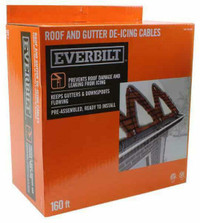 New EVERBILT 160 FOOT ROOF AND GUTTER DE-ICING HEATER CABLE - Prevent Leaky Winter Roofs and Falling Ice!!