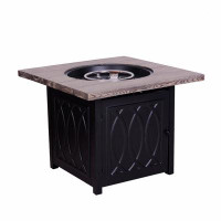 Red Barrel Studio Faux Woodgrain Table Top And Steel Base Propane Outdoor Fire Pit Table With Lid