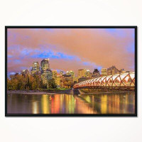 East Urban Home 'Calgary at Night' Floater Frame Photograph on Canvas