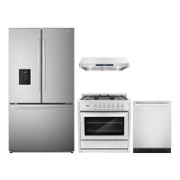 Cosmo 4 Piece Kitchen Package With 36" Freestanding Dual Fuel Range 36" Under Cabinet Range Hood 24" Built-in Fully Inte