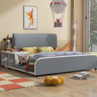 Latitude Run® Full Size Upholstered Platform Bed with Storage Nightstand and Guardrail