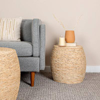 Ebern Designs Tuule Round Handwoven Corn Rope Barrel Accent Table