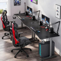 SANDILOOP 60 Inch Gaming Desk With Full Mouse Pad, Large Home Office Curved Computer Desk For 3 Monitors With Cup Holder