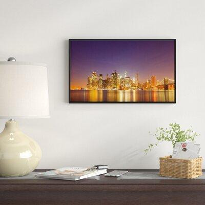 Made in Canada - East Urban Home 'Illuminated NYC Downtown Buildings' Framed Photographic Print on Wrapped Canvas in Arts & Collectibles