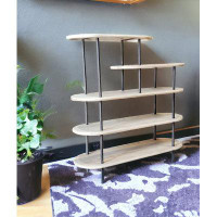 Hokku Designs Alero 58" Whitewash Solid Wood and Gray Iron Five Tier Oval Bookcase