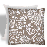 East Urban Home 17" X 17" Taupe And White Zippered Paisley Throw Indoor Outdoor Pillow