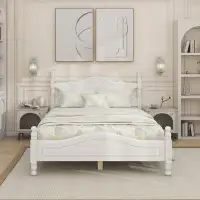 Alcott Hill Queen Size Wood Platform Bed Frame,Retro Style Platform Bed With Wooden Slat Support,Black
