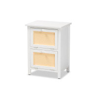 Lefancy.net Lefancy  Sariah Mid-Century Modern White Finished Wood and Rattan 2-Door End Table