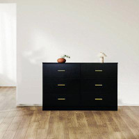 Ebern Designs Modern Black 6-Drawer Storage Wide Chest