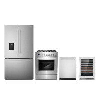 Cosmo 4 Piece Kitchen Package With 30" Freestanding Gas Range 24" Built-in Fully Integrated Dishwasher French Door Refri