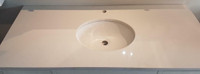 60 x 22 x 3/4 Off White Quartz Counter Top, Oval Sink & Single hole for Faucet ( MX-102 )
