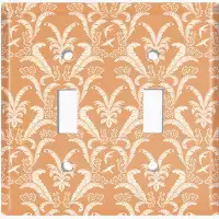 WorldAcc Metal Light Switch Plate Outlet Cover (Damask Feather Tan - Double Toggle)