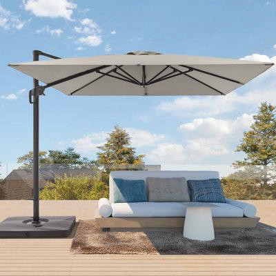 Arlmont & Co. Luxury Shade: 10FT×10FT Cantilever Umbrella Solution-Dyed Fabric, Aluminum Frame, and 360° Rotation in Patio & Garden Furniture