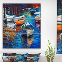 East Urban Home 'Boat over the Lake' Oil Painting Print Multi-Piece Image on Wrapped Canvas