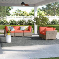 Lark Manor Anupras 5 Piece Outdoor Sectional Conversation Set with Loveseat and Sofa