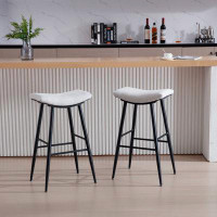George Oliver Set of 2 Counter Height Bar Stools: Linen Fabric Upholstered Breakfast Stools with Footrest