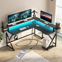 The Twillery Co. Arciniega L-Shape Gaming Desk with Hutch and Built in Outlets