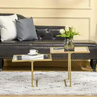 Wenty Coffee Table, Tempered Glass Coffee Table With 2 Square Tabletops, Modern Coffee Tables For Living Room, Bedroom,
