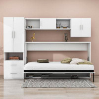 Hokku Designs Twin 2 Drawers Wood Murphy Bed with Shelves and Built-in Wardrobe