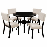 Red Barrel Studio 5-Piece Kitchen Dining Table Set Round Table With Bottom Shelf