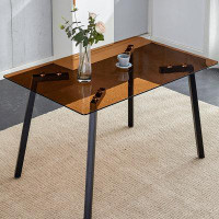 Wrought Studio Rectangular Tempered Glass Dining Table