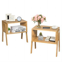 Ivy Bronx 2 Pieces Bamboo Nightstand Sofa Table With Storage Shelf
