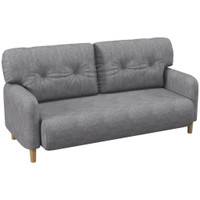58 2 SEAT SOFA, MODERN LOVE SEATS FURNITURE, UPHOLSTERED 2 SEATER COUCH, SOLID WOOD FRAME, GREY