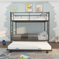 specool Modern Twin Over Twin Bunk Bed With Trundle Metal Bed Frame Space Saver