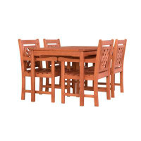 Wildon Home® Orion 5-Piece Reddish Brown Wood Patio Rectangular Table And Chair Dining Set