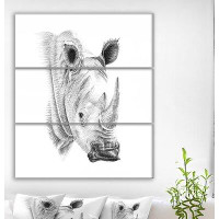 Made in Canada - East Urban Home 'Pencil Rhino Sketch in Black and White' Oil Painting Print Multi-Piece Image on Wrappe