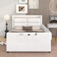 hanada Upholstered Platform Bed with Guardrail, Storage Headboard and Footboard