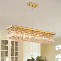 Rosdorf Park Frieson Modern Crystal Dimmable Kitchen Island Gold Rectangle Chandeliers / Living Room Chandelier