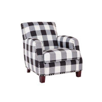 Gracie Oaks Darrnell Arm Chair with Silver Nail Trim, Black /White Buffalo check