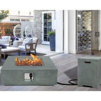 Arlmont & Co. Outdoor Propane Fire Pit, Square Dark Green Patio Fire Table 50,000 BTU W 20 Gallon Tank Cover, Waterproof